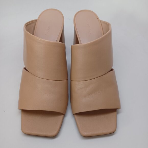 Vince Sandal Heels Nelda Square Toe Slide Neutral Tan Leather Womens 9M - Picture 3 of 16